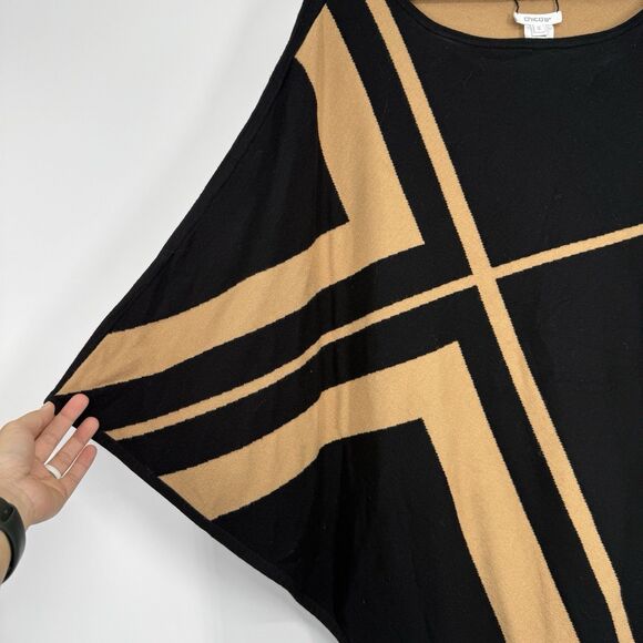 Chicos Reversible Knit Triangle Poncho Size L/XL Black Brown Sweater Heavyweight - Picture 3 of 4